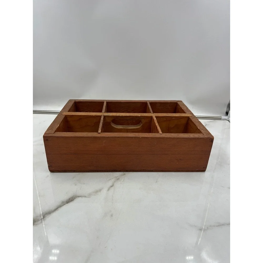 Vintage Wooden 6 Compartment Tool Caddy Organizer Tray Rustic Farmhouse Storage